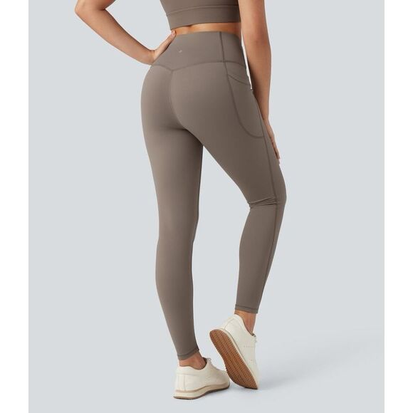 Halara Crossover High Waist 7/8 Leggings w/ Pockets – Taupe Brown – Size L - Picture 2 of 11